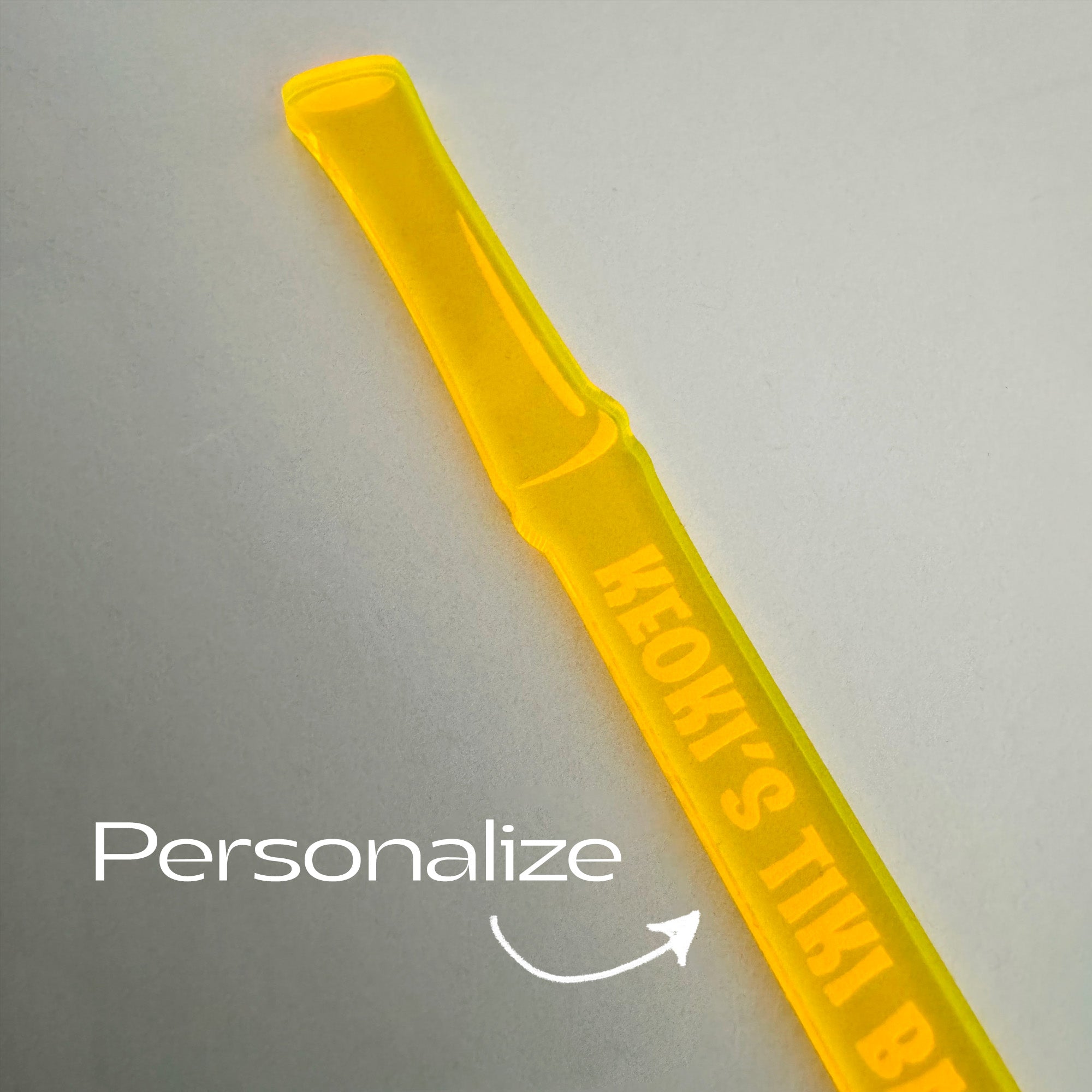 Bamboo Personalized XL Cocktail Stirrer with text on a gray background