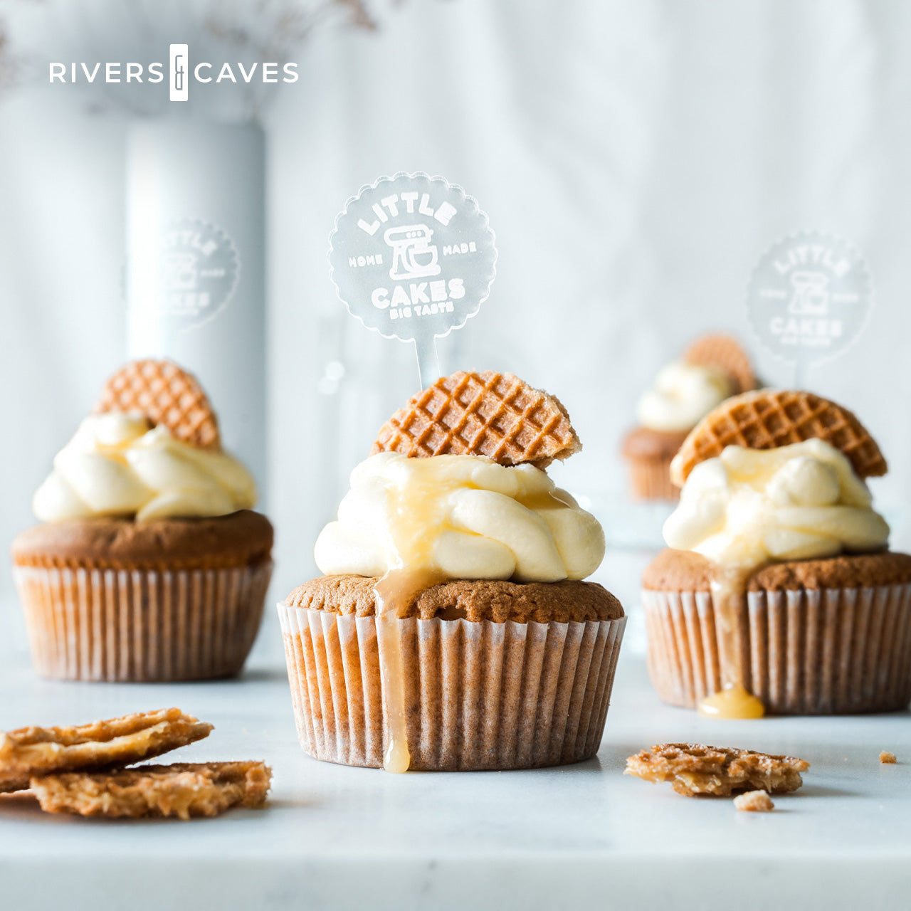 Cupcakes with custom garnish picks. Cupcake toppers.