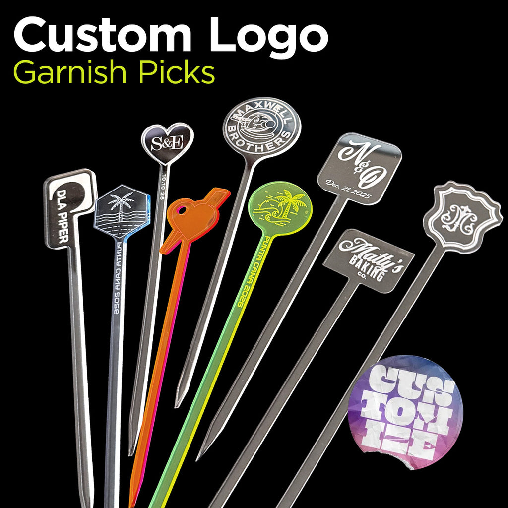 Custom Logo Garnish picks with different logos and colors