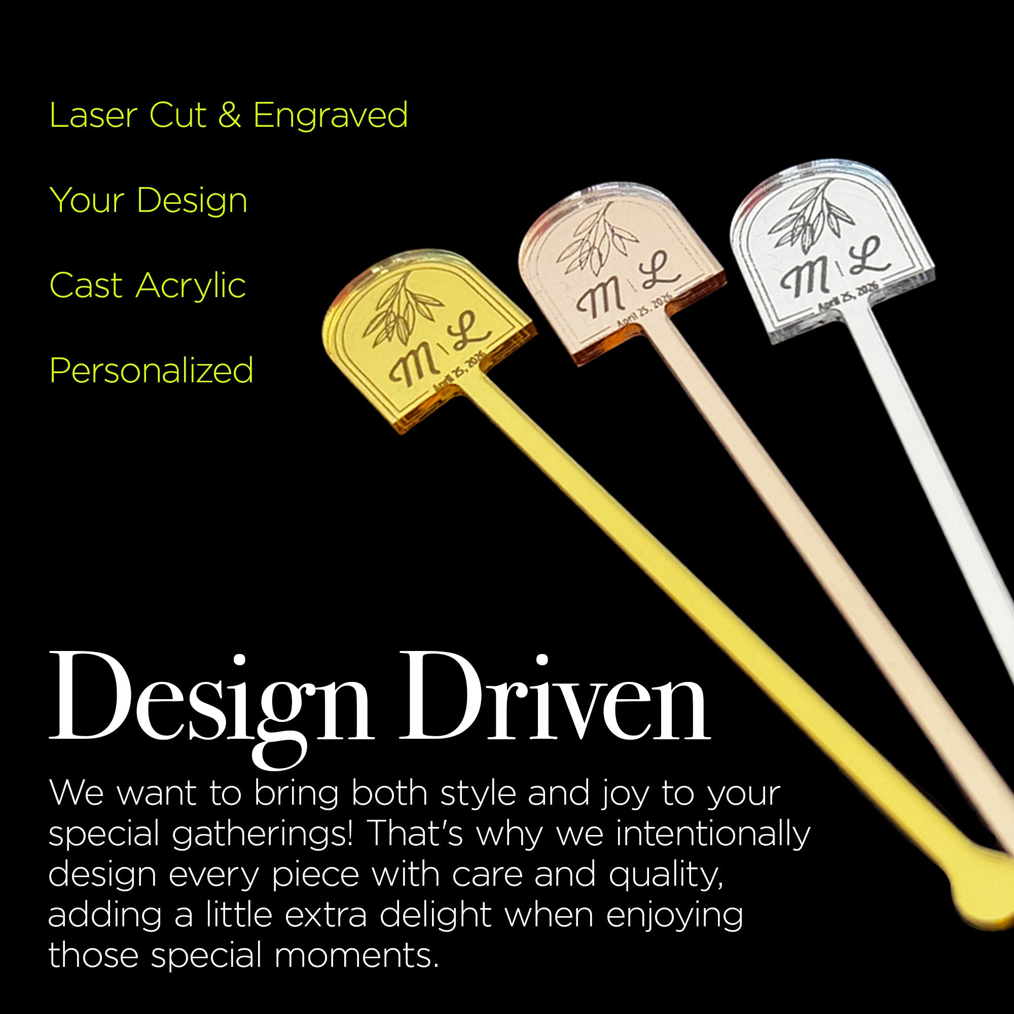 Personalized Mirror Wedding Cocktail Stirrers — Custom Made for Your Special Day