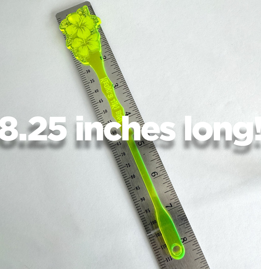 Hibiscus Flower Personalized XL Drink Stirrer with a ruler showing its length on a white background
