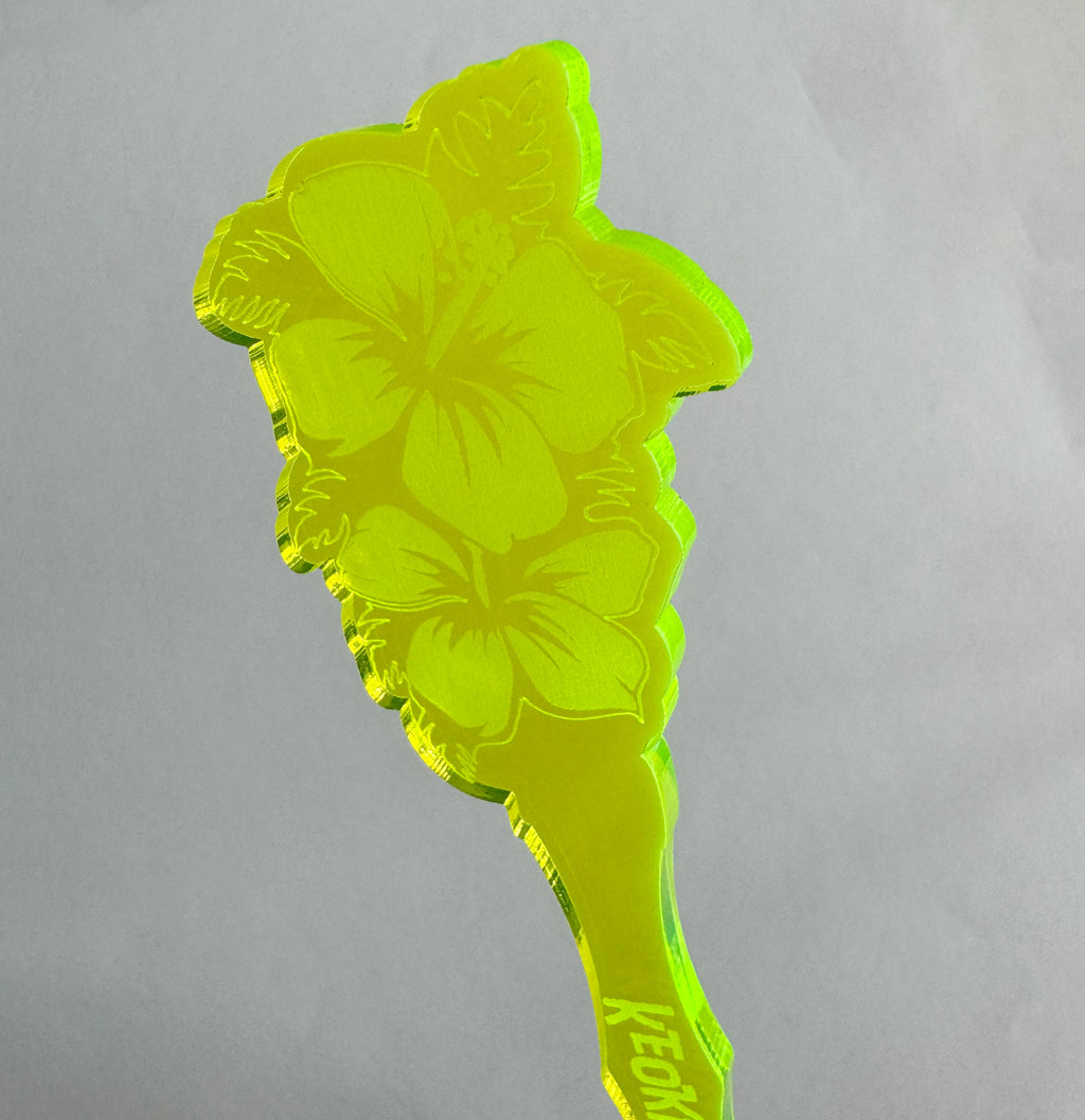 Hibiscus Flower Personalized XL Drink Stirrer with floral design on a gray background