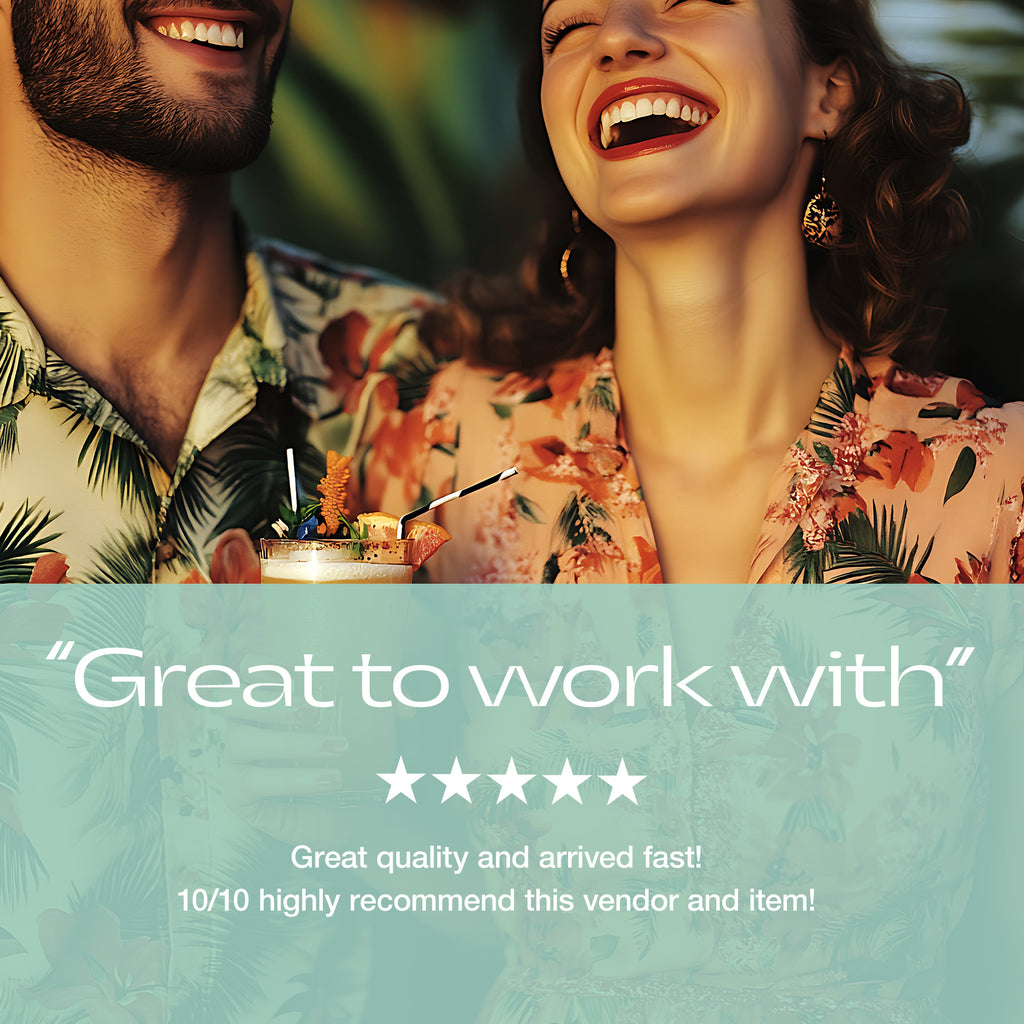 Two people laughing with a product in the foreground and a positive review for River and Caves that says "Great to work with"