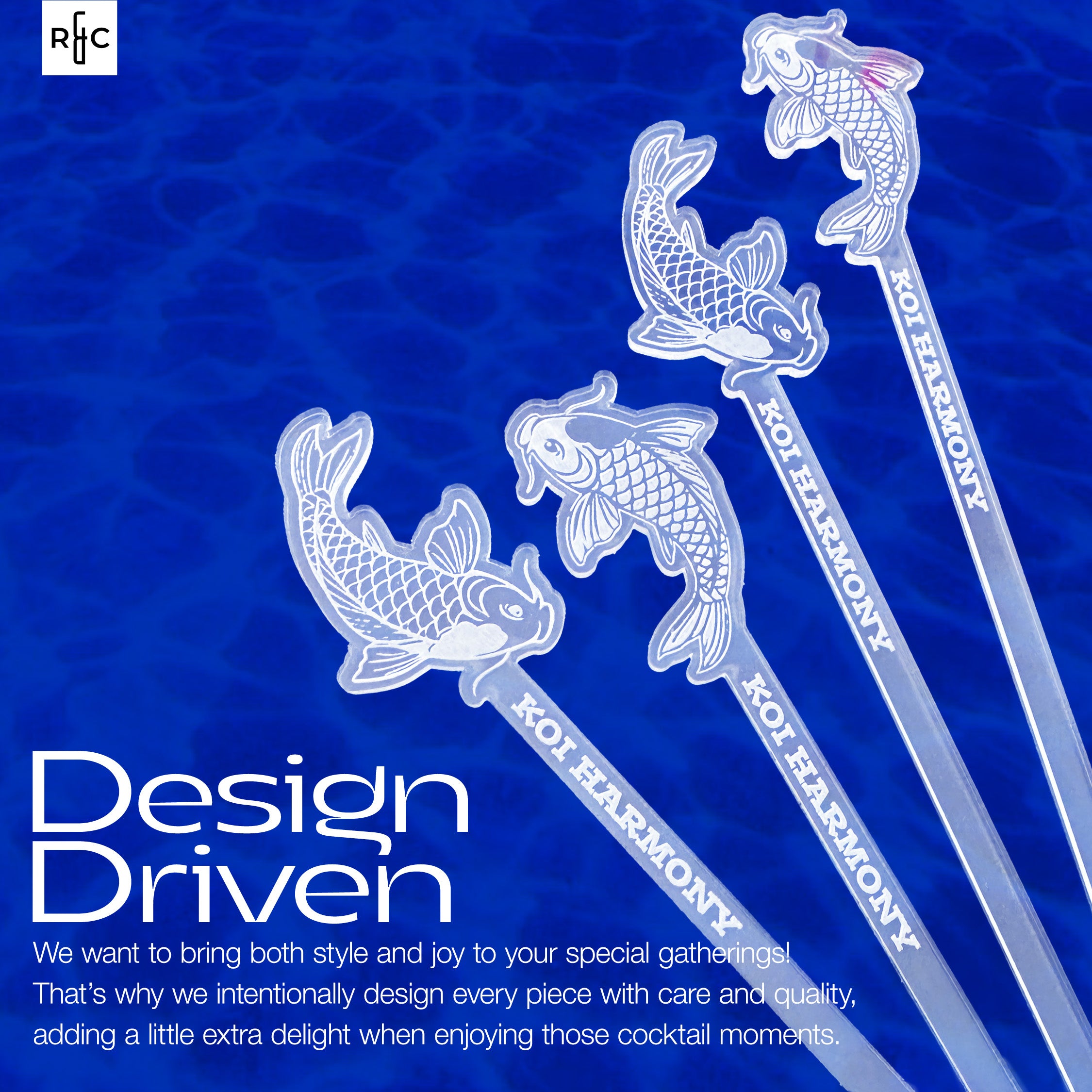 Koi Harmony Stirrer Stubbies – Personalized Acrylic Koi Cocktail Stirrers (Set of 4)