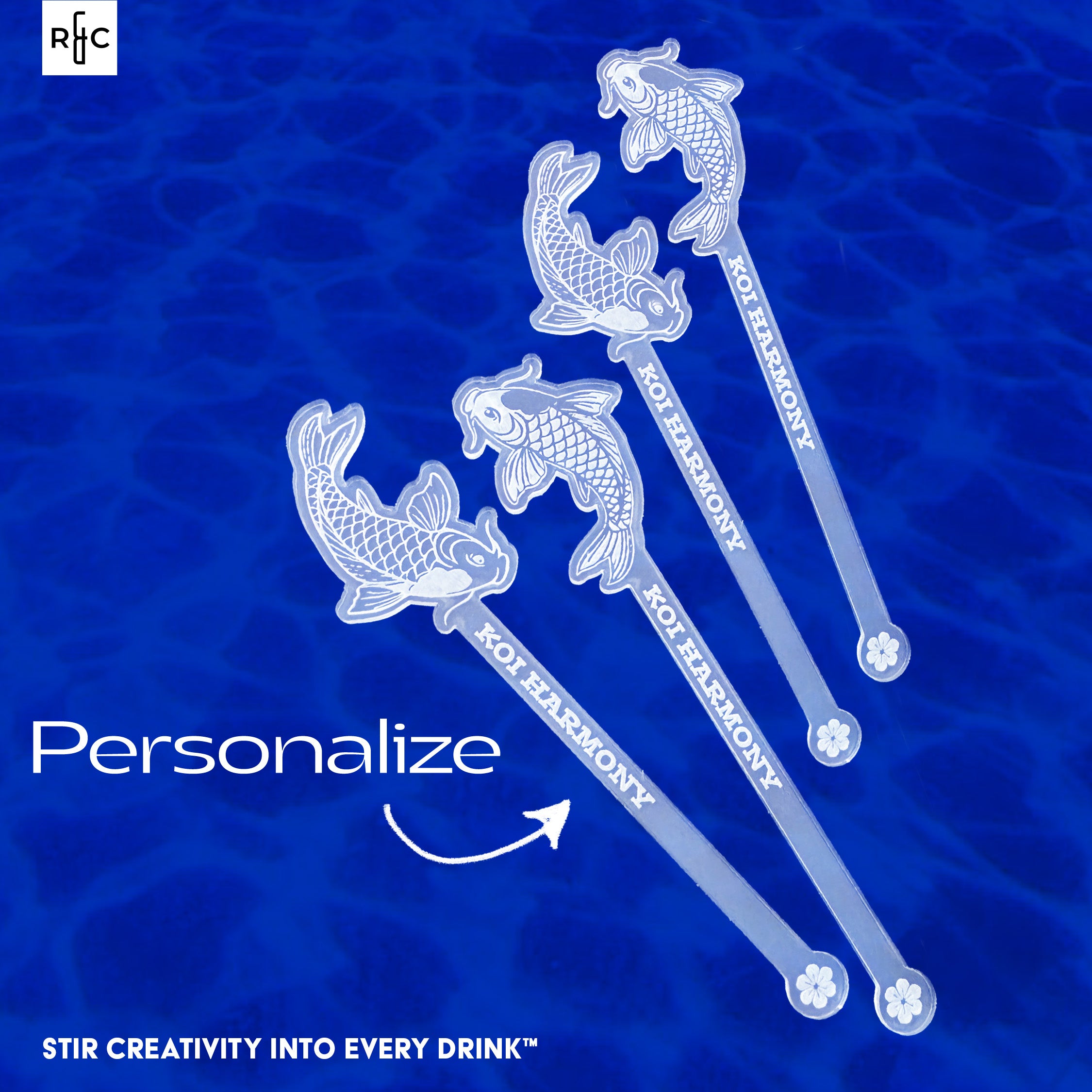 Koi Harmony Stirrer Stubbies – Personalized Acrylic Koi Cocktail Stirrers (Set of 4)