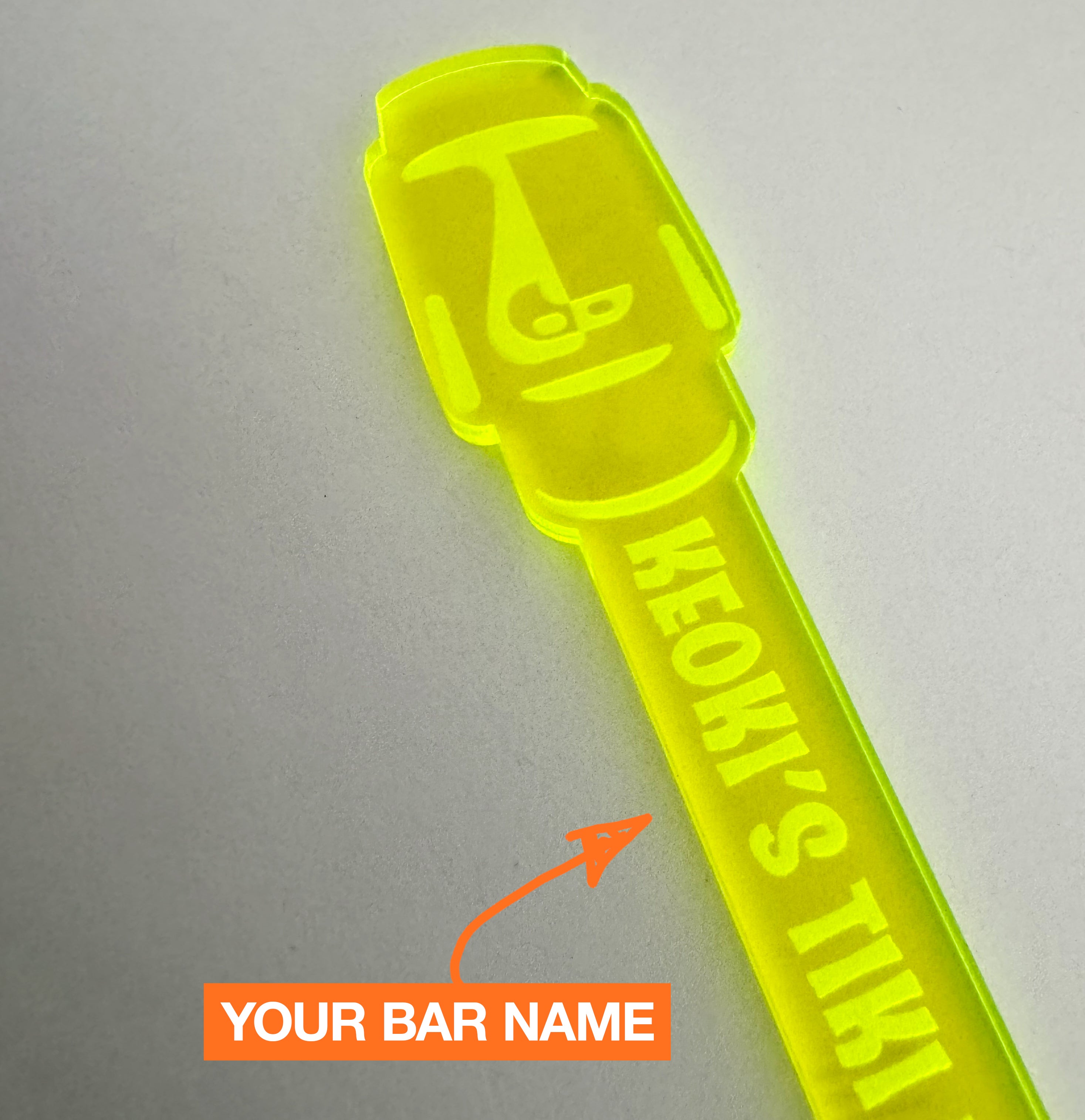 Moai Statue Personalized XL Swizzle Stick on a gray background