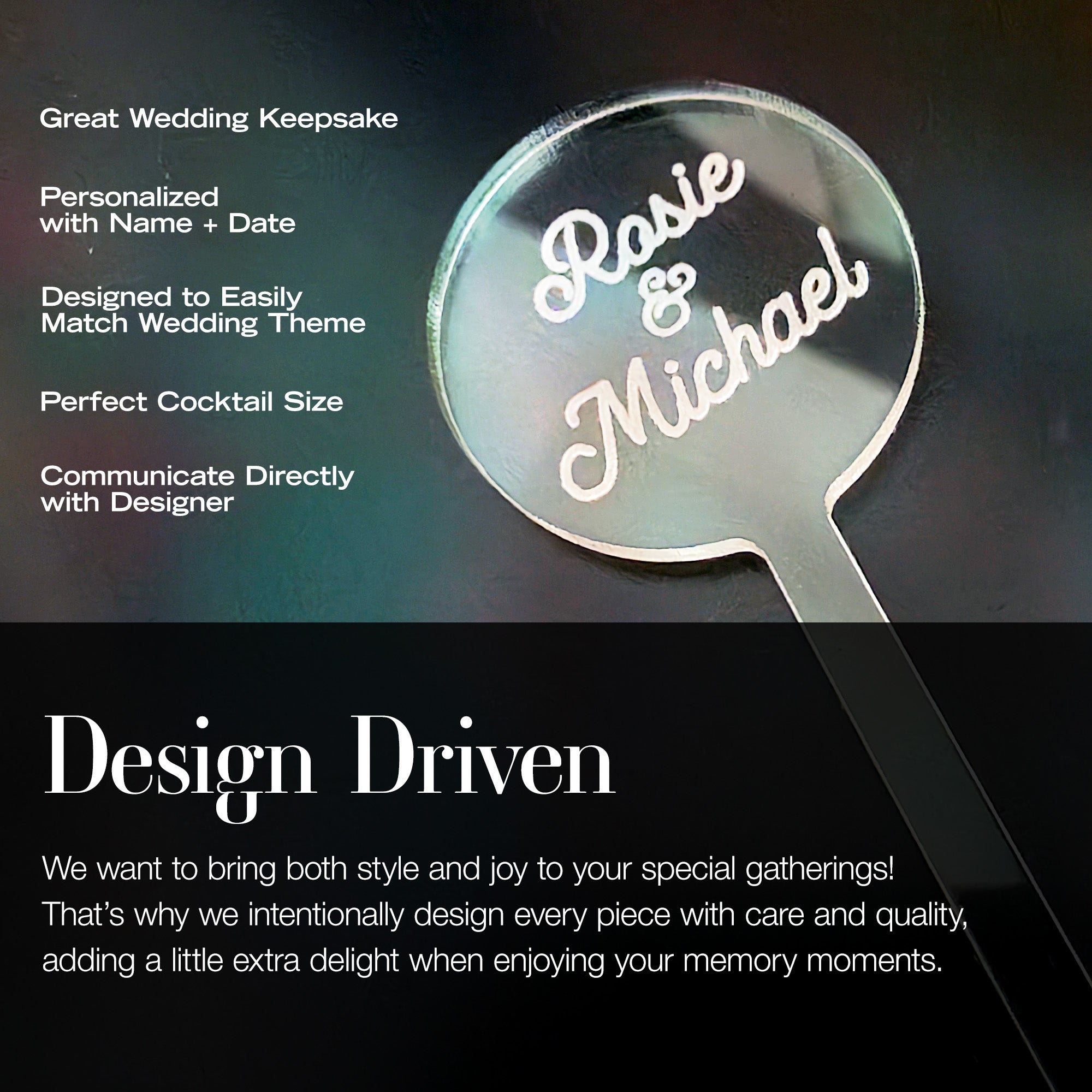 Custom Wedding Stirrer - Round Script